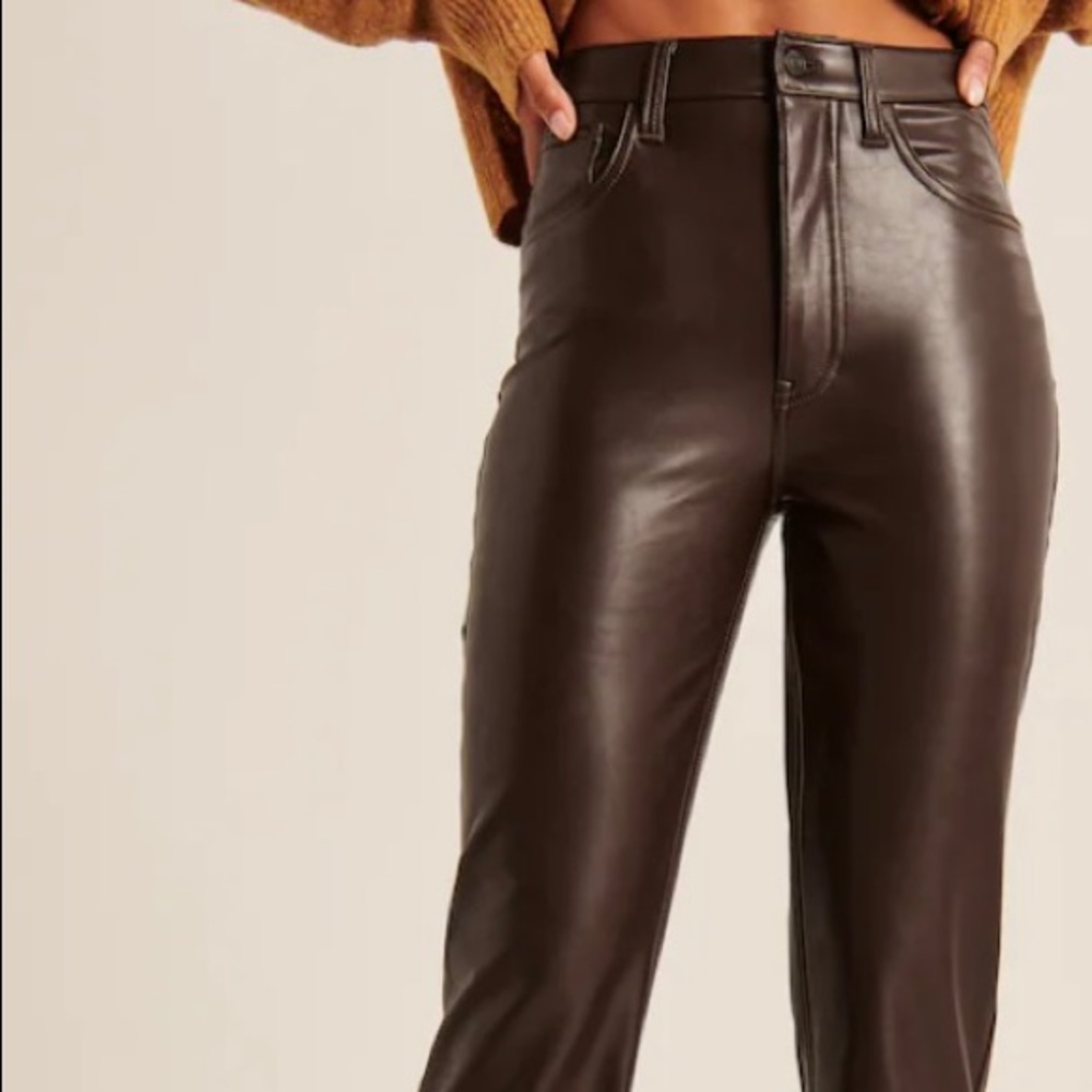 Brown Faux Leather Abercrombie straight leg pants